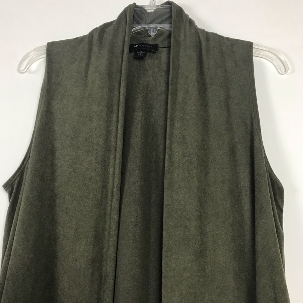 AB Studio Faux Suede Open Front Olive Vest - Picture 4 of 9